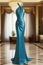 Beautiful Blue Halter Mermaid Backless Long Formal Prom Dress Gorgeous Formal Evening Dress