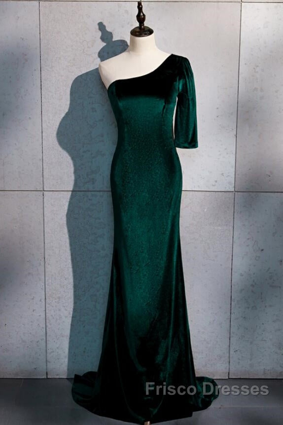 Beautiful Dark Green One Shoulder Evening Dress, Green Mermaid Formal Dress Secondary image