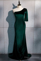 Beautiful Dark Green One Shoulder Evening Dress, Green Mermaid Formal Dresses