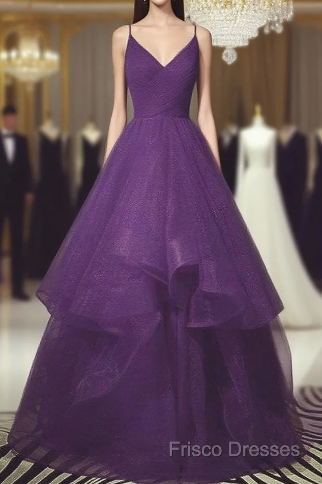 Beautiful Dark Purple Tulle Layers Formal Gown, Purple Formal Party Dress