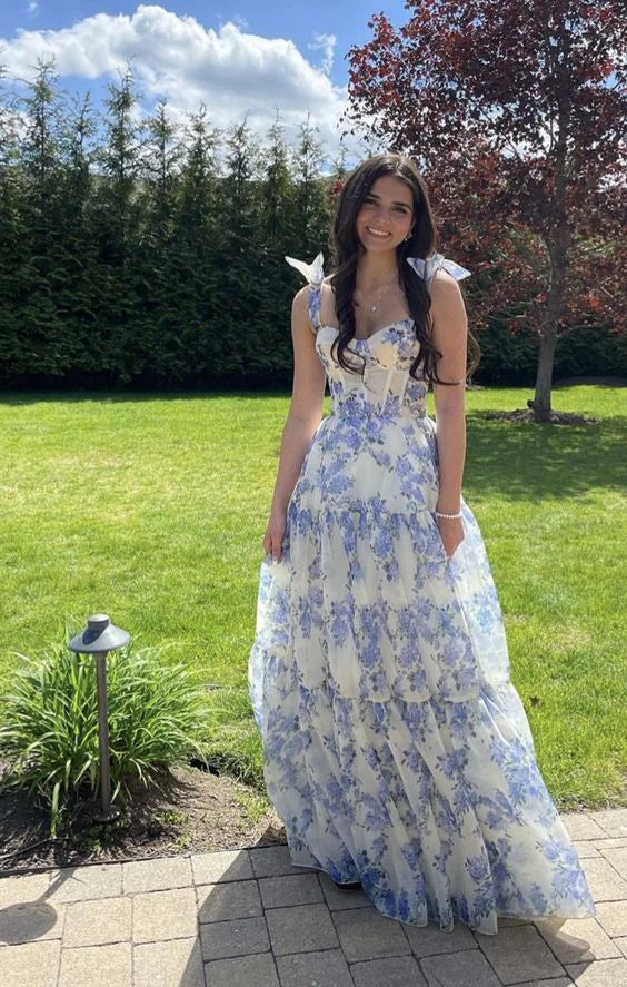 Beautiful Floral Chiffon Elegant Long Prom Dress Evening Gown Party Dress Main image