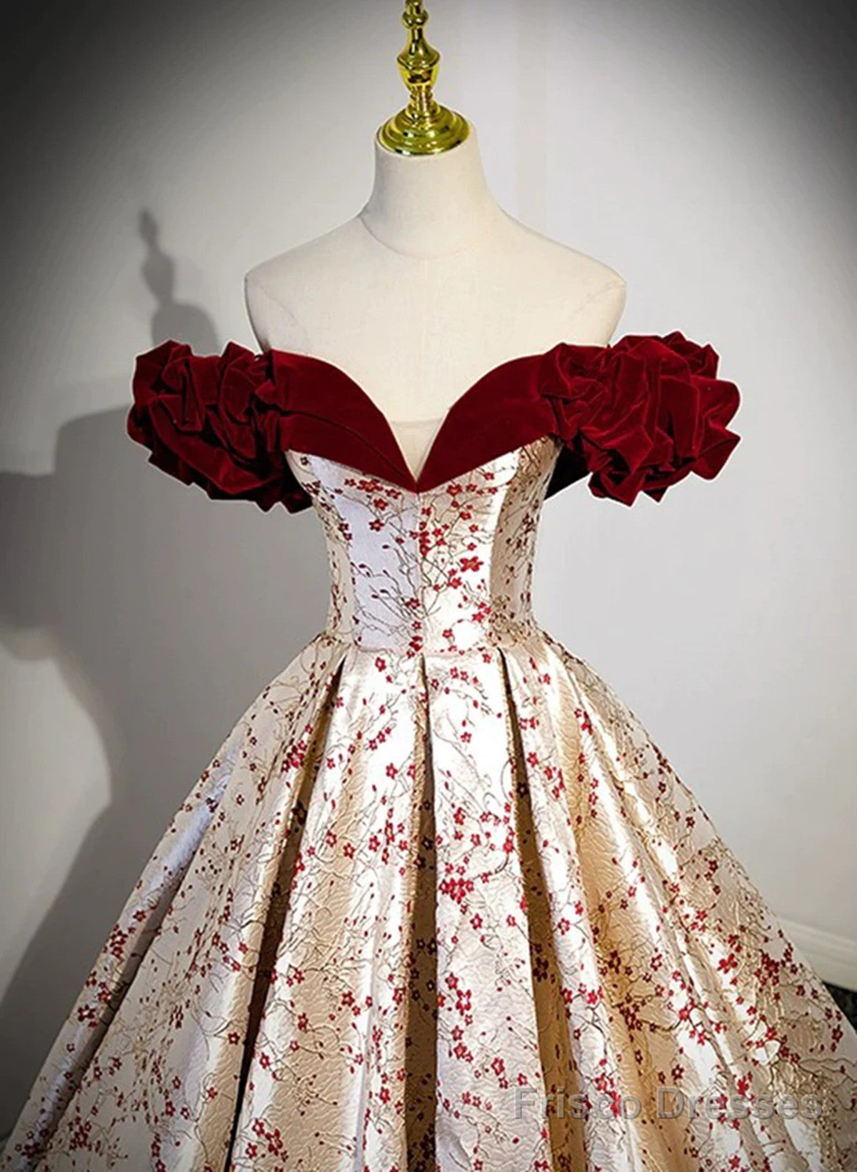 Beautiful Floral Satin Sweetheart Off Shoulder Prom Dress, Long Satin Party Dress Secondary image