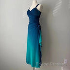 Beautiful Gradient Blue Glitter Chiffon Sweetheart Neck Formal Prom Dress Birthday Dress
