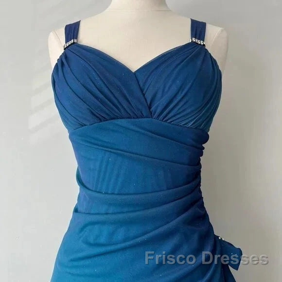 Beautiful Gradient Blue Glitter Chiffon Sweetheart Neck Formal Prom Dress Birthday Dress
