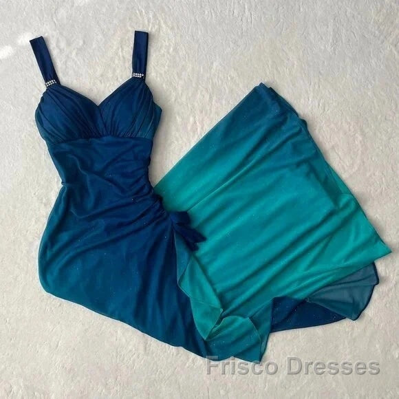 Beautiful Gradient Blue Glitter Chiffon Sweetheart Neck Formal Prom Dress Birthday Dress