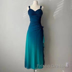 Beautiful Gradient Blue Glitter Chiffon Sweetheart Neck Formal Prom Dress Birthday Dress