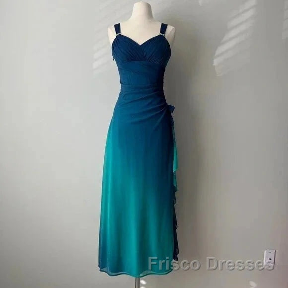 Beautiful Gradient Blue Glitter Chiffon Sweetheart Neck Formal Prom Dress Birthday Dress