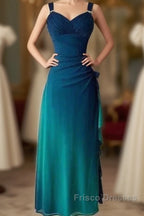 Beautiful Gradient Blue Glitter Chiffon Sweetheart Neck Formal Prom Dress Birthday Dress
