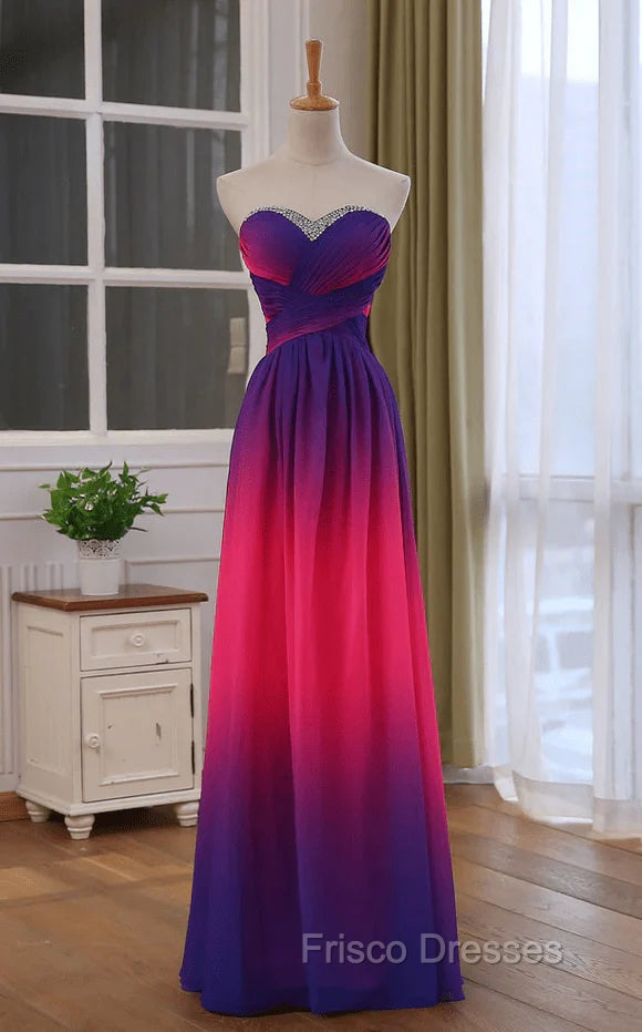Beautiful Gradient Chiffon Sweetheart Beaded Formal Prom Dress A-line Gradient Party Dress Formal Prom Dress shops