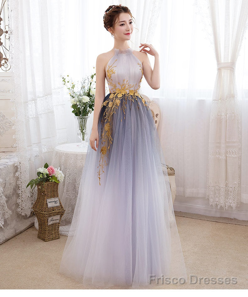 Beautiful Gradient Halter Tulle Evening Gown With Lace, Long Prom Dress Secondary image