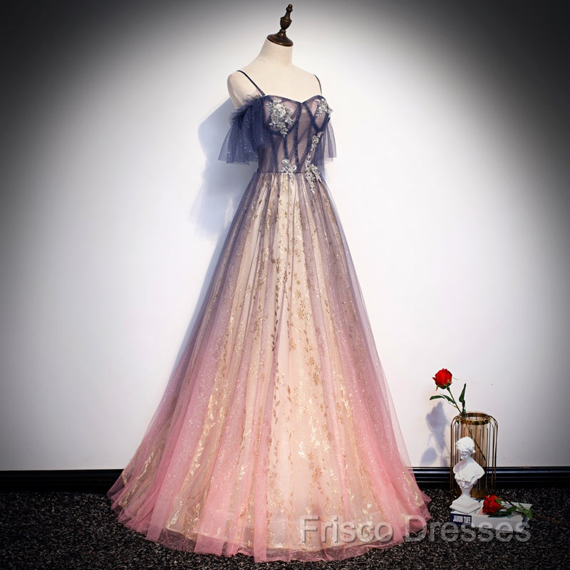 Beautiful Gradient Pink Sweetheart Floor Length Party Dress, A-Line Gradient Long Formal Prom Dress