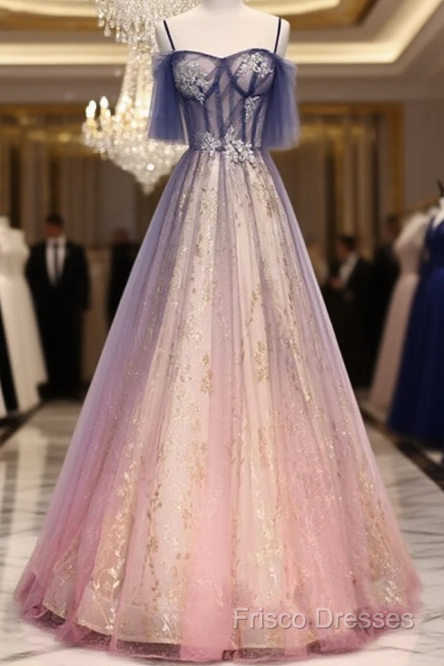 Beautiful Gradient Pink Sweetheart Floor Length Party Dress, A-Line Gradient Long Formal Prom Dress