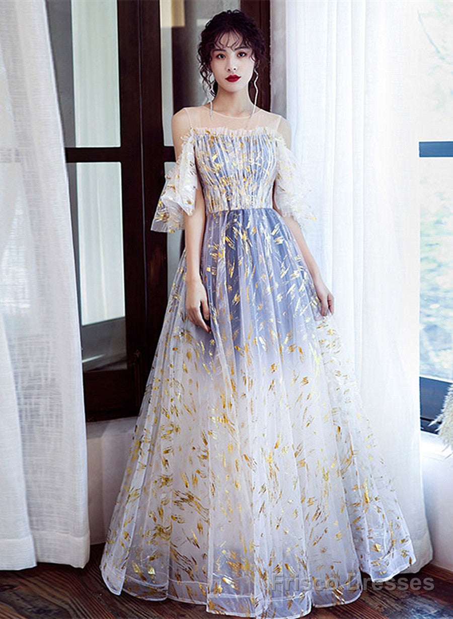 Beautiful Gradient Tulle Off Shoulder Long Party Dress, A-Line Tulle Prom Dress Main image