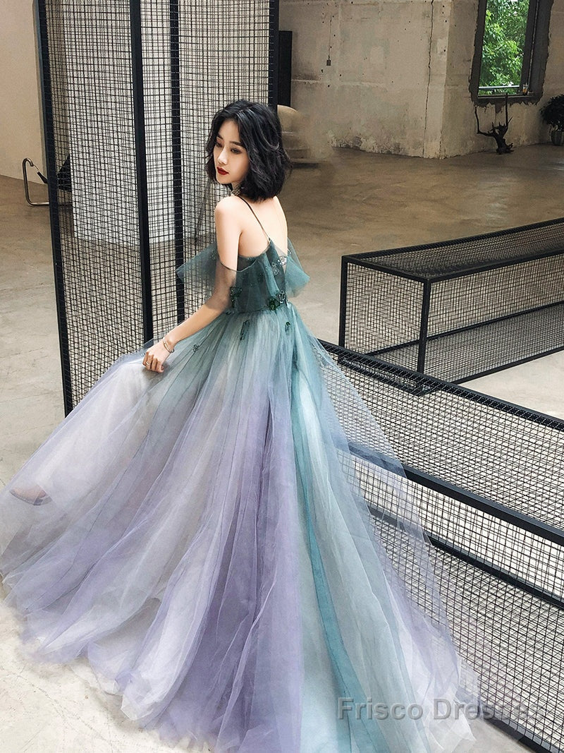 Beautiful Gradient Tulle Straps Long Evening Dress Party Dress, Tulle Formal Dresses Main image