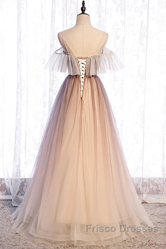 Beautiful Gradient Tulle With Straps Sweetheart Party Dress, A-Line Tulle Evening Dress Formal Prom Dress