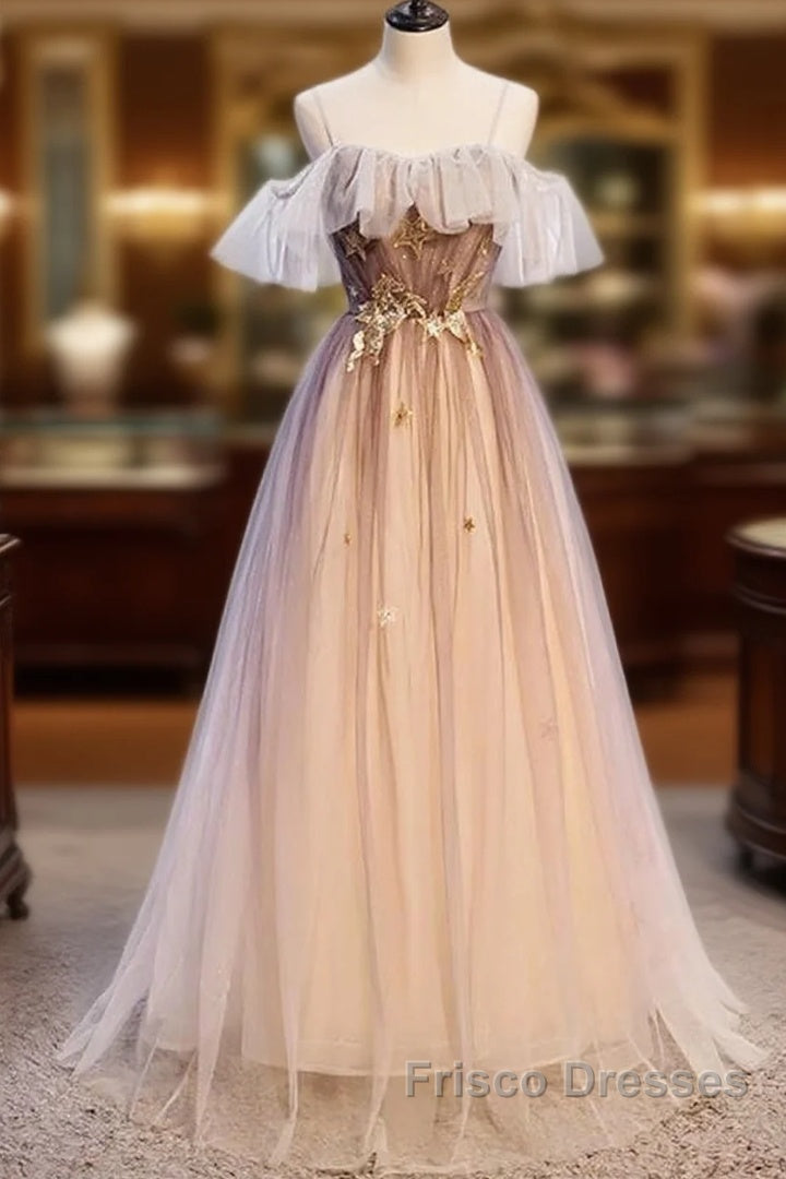 Beautiful Gradient Tulle With Straps Sweetheart Party Dress, A-Line Tulle Evening Dress Formal Prom Dress Main image