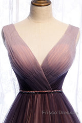 Beautiful Gradient V-Neckline Tulle Long Formal Prom Dress Party Dress, Gradient Evening Gown
