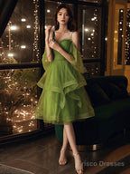Beautiful Green Beaded Straps Short Formal Dresses, Green Evening Dresses