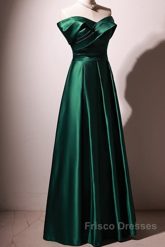 Beautiful Green Satin A-Line Off Shoulder Formal Prom Dress, Green Evening Dress Party Dress Secondary image