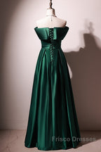 Beautiful Green Satin A-Line Off Shoulder Formal Prom Dress, Green Evening Dress Party Dress