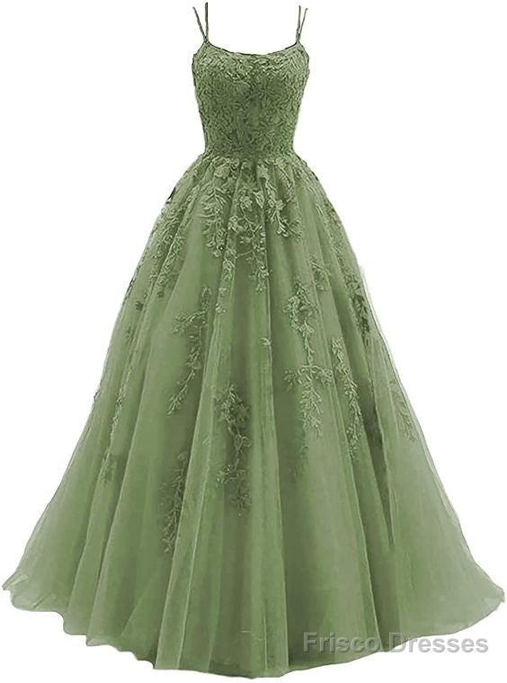 Beautiful Green Tulle With Lace Applique Formal Gown, Green Evening Prom Dress Main image