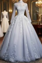 Beautiful Grey A-Line Long Sleeves With Lace Party Gown Sweet 16 Dress Formal Prom Dress