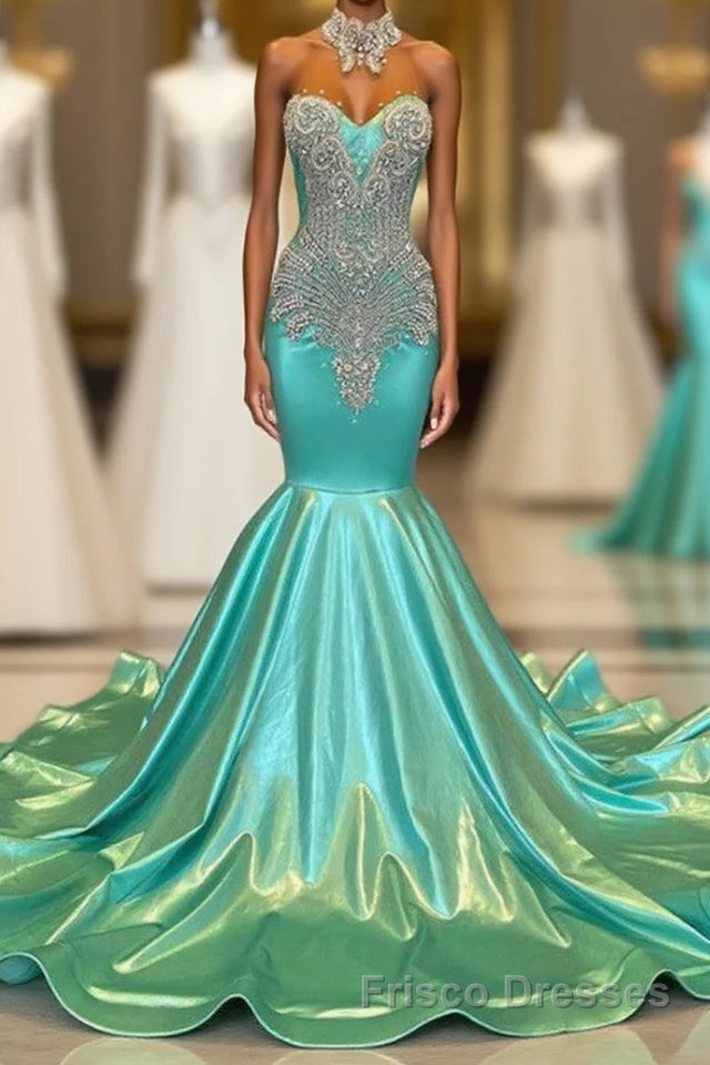 Beautiful High-neck Sweetheart Sleeveless Mermaid Formal Prom Dresses With Beading Main image