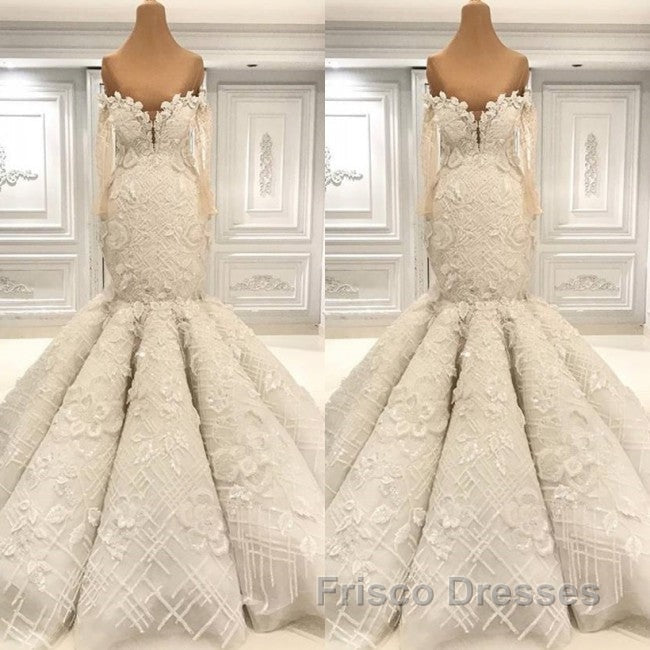 Beautiful Ivory Mermaid Sweetheart Lace Bridal Gowns for Wedding