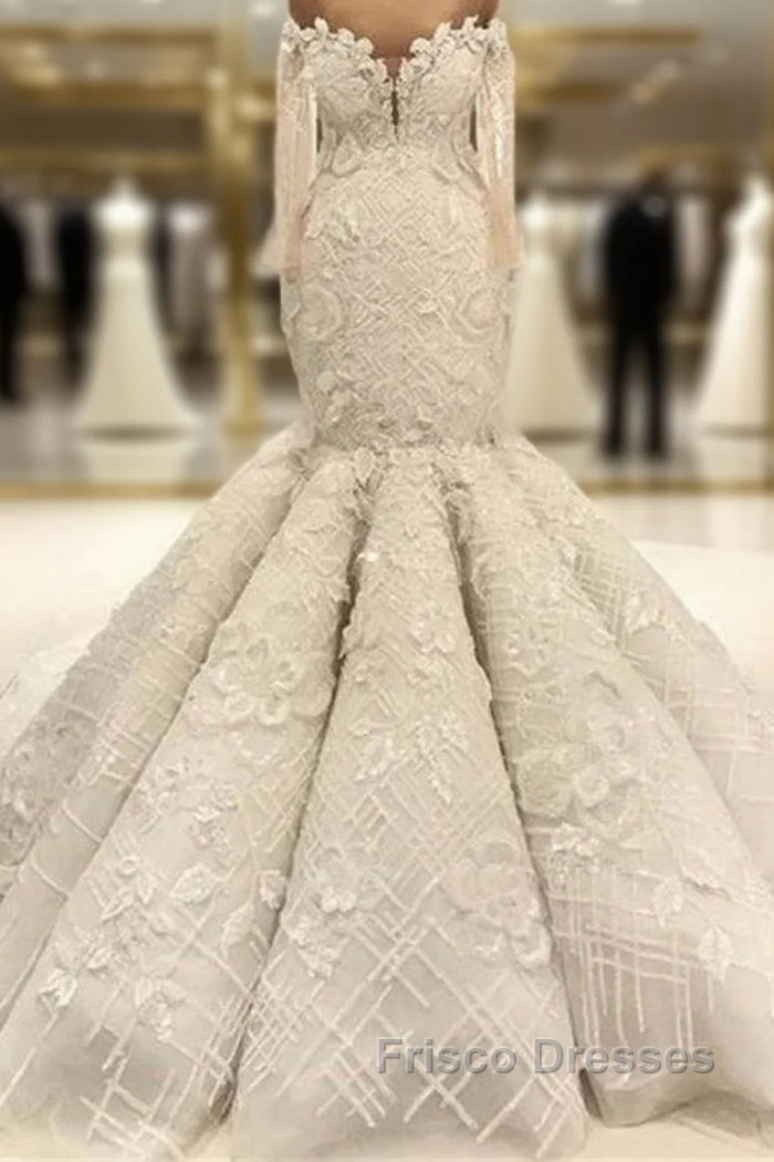 Beautiful Ivory Mermaid Sweetheart Lace Bridal Gowns for Wedding