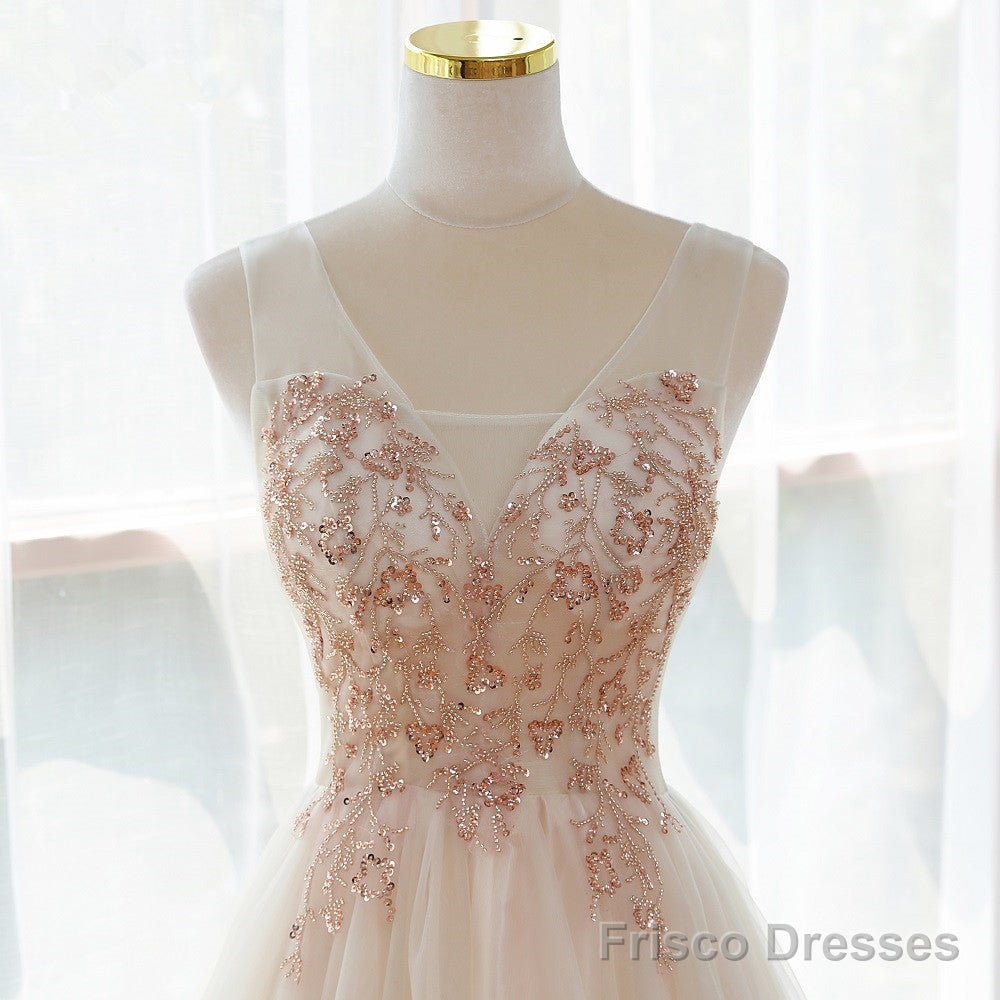 Beautiful Ivory V-Neckline Floor Length Tulle Prom Dress, Beaded Formal Dress Evening Dress Secondary image