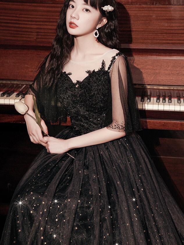 Beautiful Lace Applique Top Gradient Tulle Long Party Dress, Black Long Formal Dress Prom Dresses Secondary image