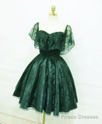 Beautiful Lace Green Off Shoulder Knee Length Party Dress, Bridesmaid Dress
