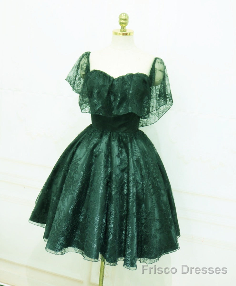 Beautiful Lace Green Off Shoulder Knee Length Party Dress, Bridesmaid Dress