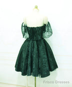 Beautiful Lace Green Off Shoulder Knee Length Party Dress, Bridesmaid Dress