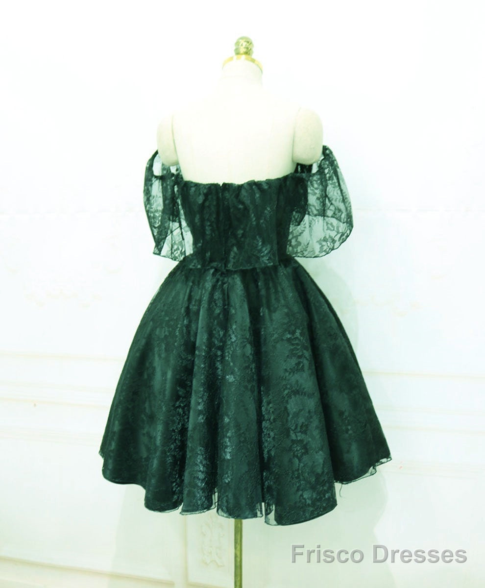 Beautiful Lace Green Off Shoulder Knee Length Party Dress, Bridesmaid Dress