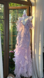 Beautiful Lavender Deep V-Neck Suspender Lace Ruffled Mermaid Prom Dress