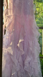 Beautiful Lavender Deep V-Neck Suspender Lace Ruffled Mermaid Prom Dress