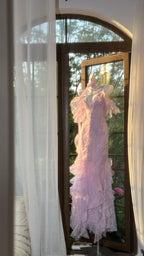 Beautiful Lavender Deep V-Neck Suspender Lace Ruffled Mermaid Prom Dress