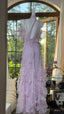 Beautiful Lavender Deep V-Neck Suspender Lace Ruffled Mermaid Prom Dress