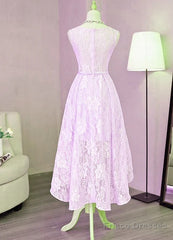 Beautiful Lavender Lace High Low Dress , Short Formal Dress Homecoming Dress