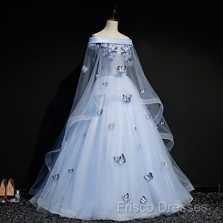 Beautiful Light Blue Ball Gown Lace-Up Party Dress, Blue Formal Prom Dress