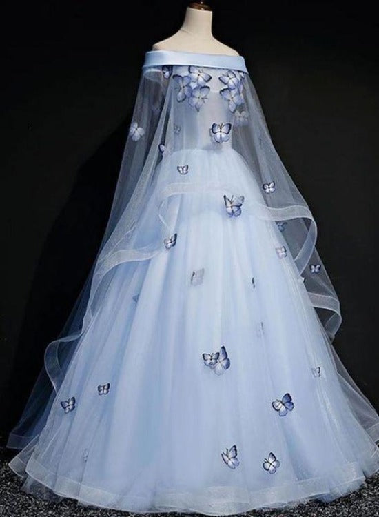 Beautiful Light Blue Ball Gown Lace-Up Party Dress, Blue Prom Dress Main image