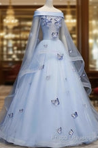 Beautiful Light Blue Ball Gown Lace-Up Party Dress, Blue Formal Prom Dress