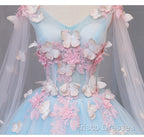 Beautiful Light Blue Butterfly Lace Ball Gown Formal Prom Dress, Sweet 16 Formal Dress