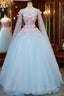 Beautiful Light Blue Butterfly Lace Ball Gown Formal Prom Dress, Sweet 16 Formal Dress