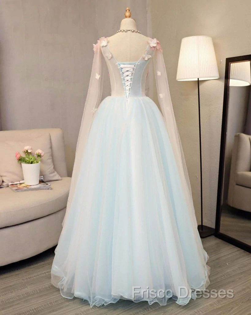 Beautiful Light Blue Long Formal Dress Party Dress, Unique Blue Formal Prom Dress Gown