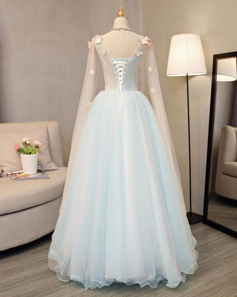 Light Blue Long Formal Dress Party Dresses, Unique Blue Prom Dress Gown Secondary image