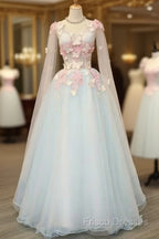 Beautiful Light Blue Long Formal Dress Party Dress, Unique Blue Formal Prom Dress Gown