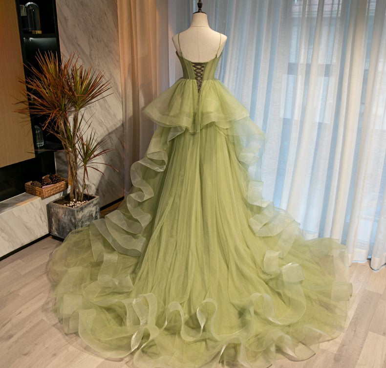 Beautiful Light Green Sweetheart Layers Princess Formal Gown, Green Tulle Long Party Dress Secondary image