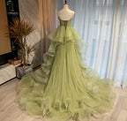 Beautiful Light Green Sweetheart Layers Princess Formal Gown, Green Tulle Long Party Dress